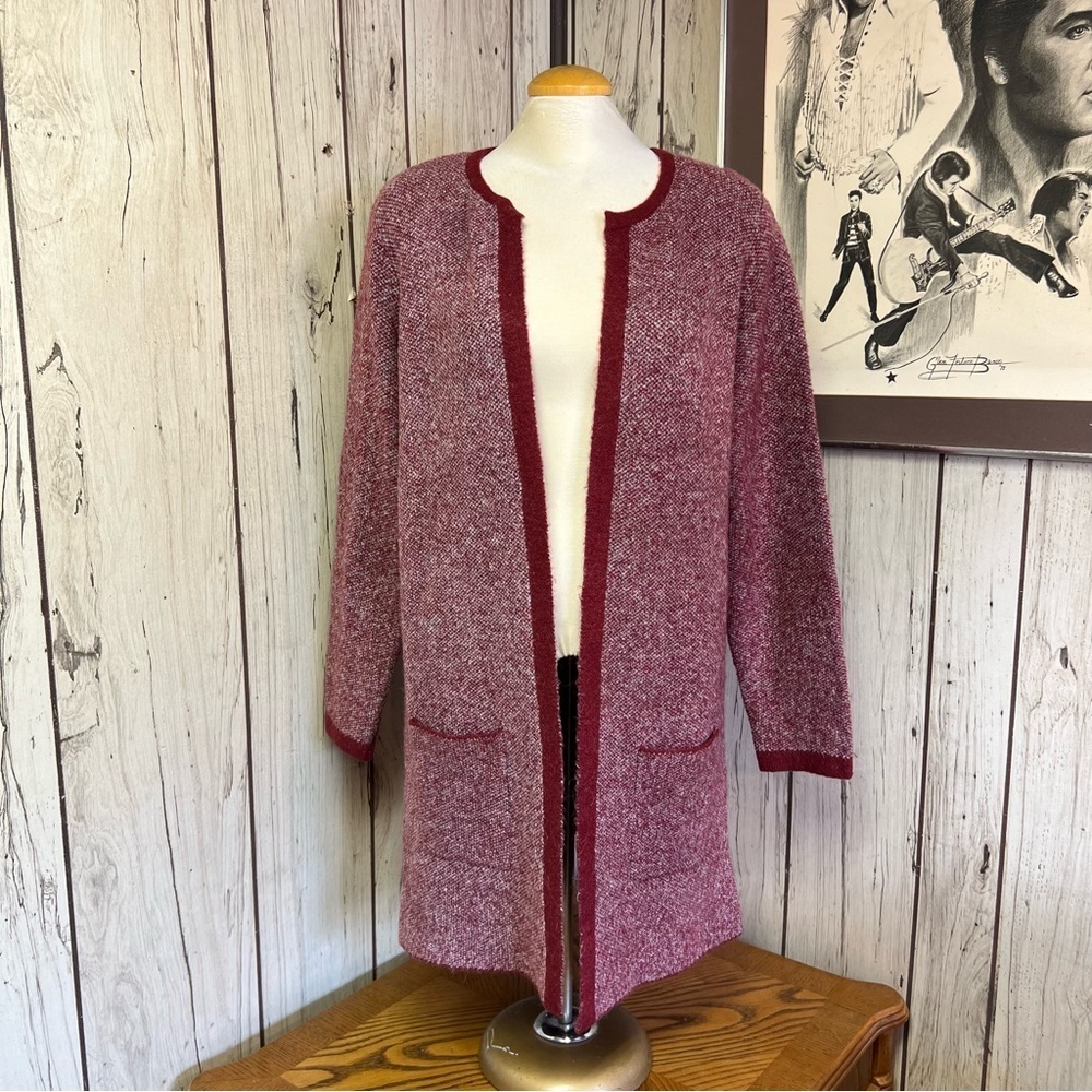 Cyrus Women's Large Long Open Front Red Cardigan - Picture 2 of 9